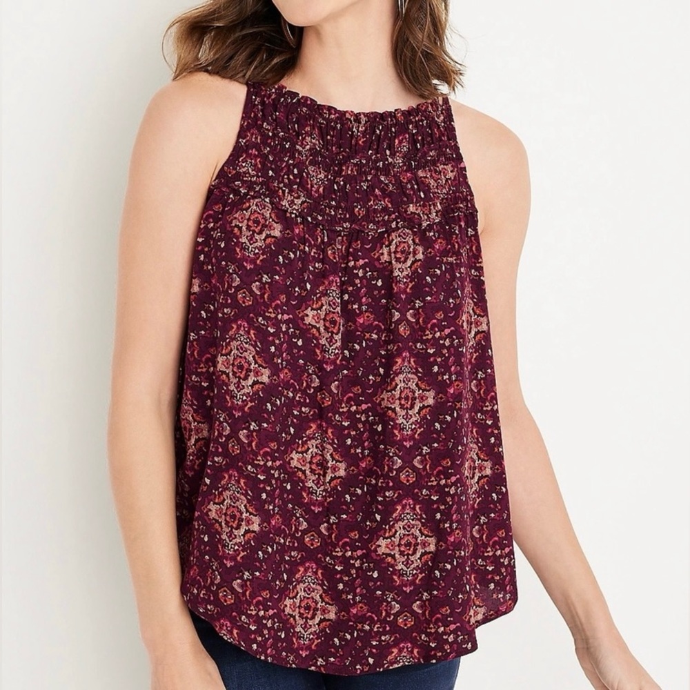 Maurices Medallion Print Ruffle High Neck Tank